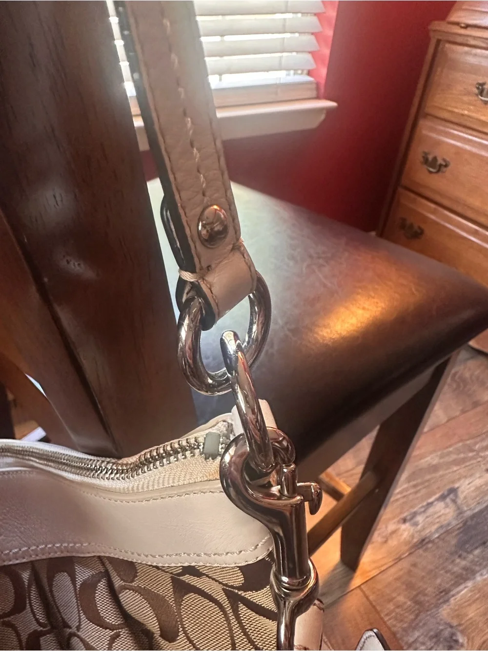 Coach Brown Signature Canvas Shoulder Bag with White Trim - Picture 3 of 12